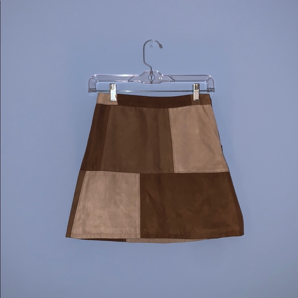 Faux Suede Color Block Skirt